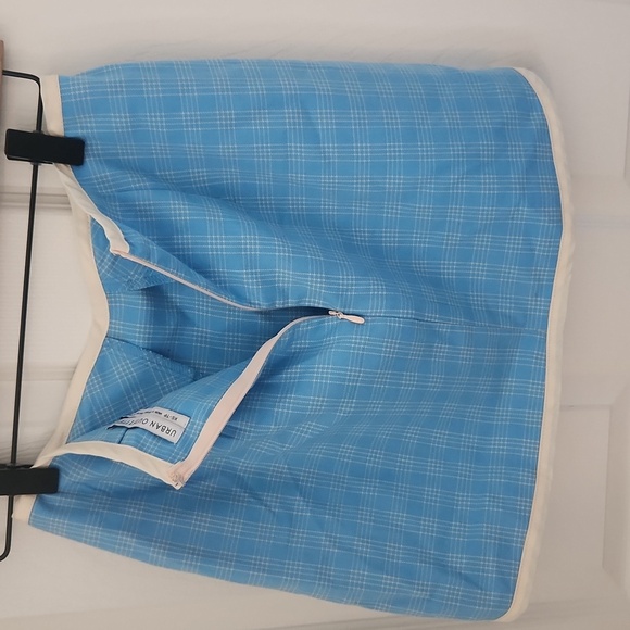 Urban Outfitters Light Baby Blue Checkered Plaid Mini Skirt Zip Up XS - Picture 7 of 7